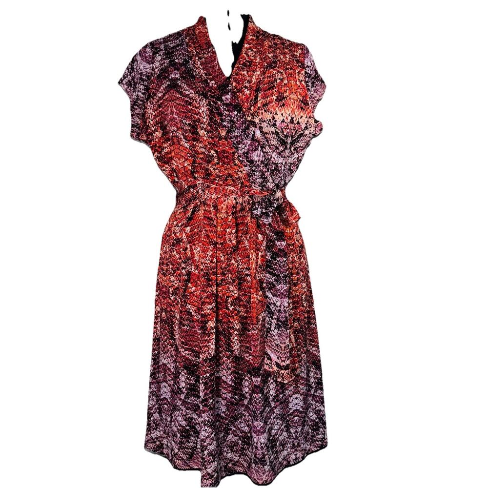 Liz Claiborne 12 Wrap V-Neck Knee Dress Rainbow Snake‎ Sleeveless Comfort Office